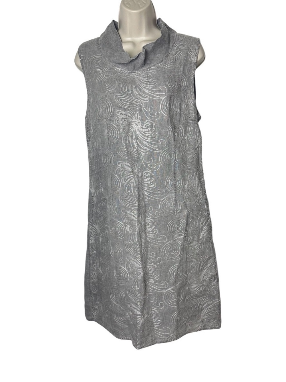 Sleeveless Silver Textured Cowl Neck Dress